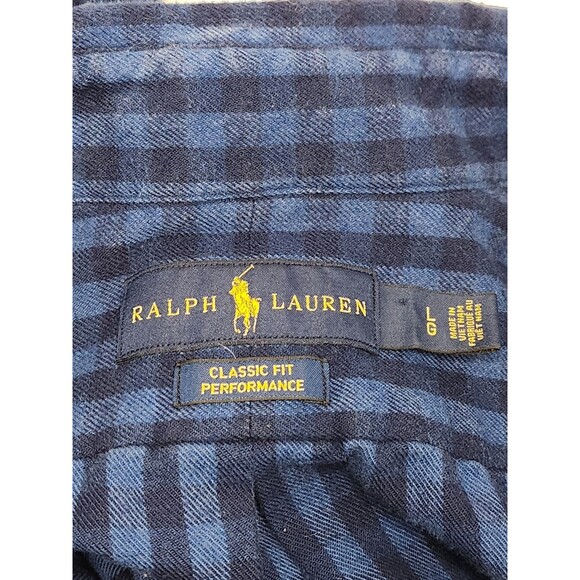 Ralph Lauren Shirt Mens L Blue Check Flannel Button Down Classic Fit Performance - Picture 4 of 6